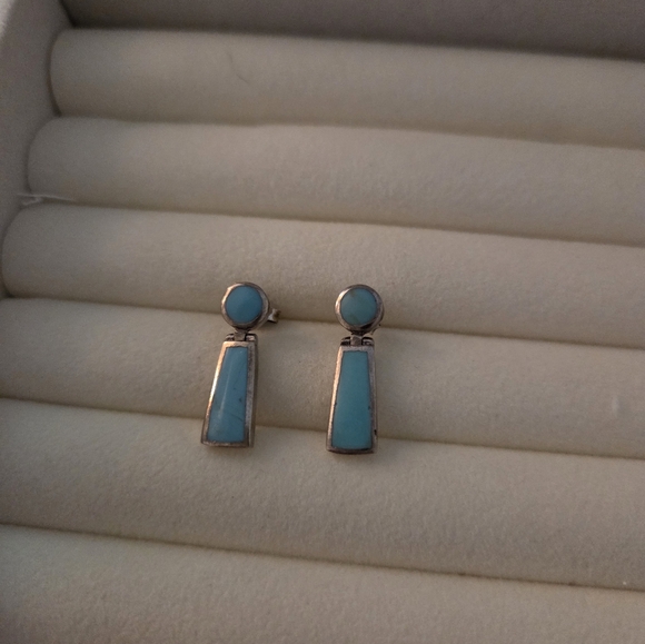 Source Unknown Jewelry - Silver And Turquoise Earrings For Pierced Ears